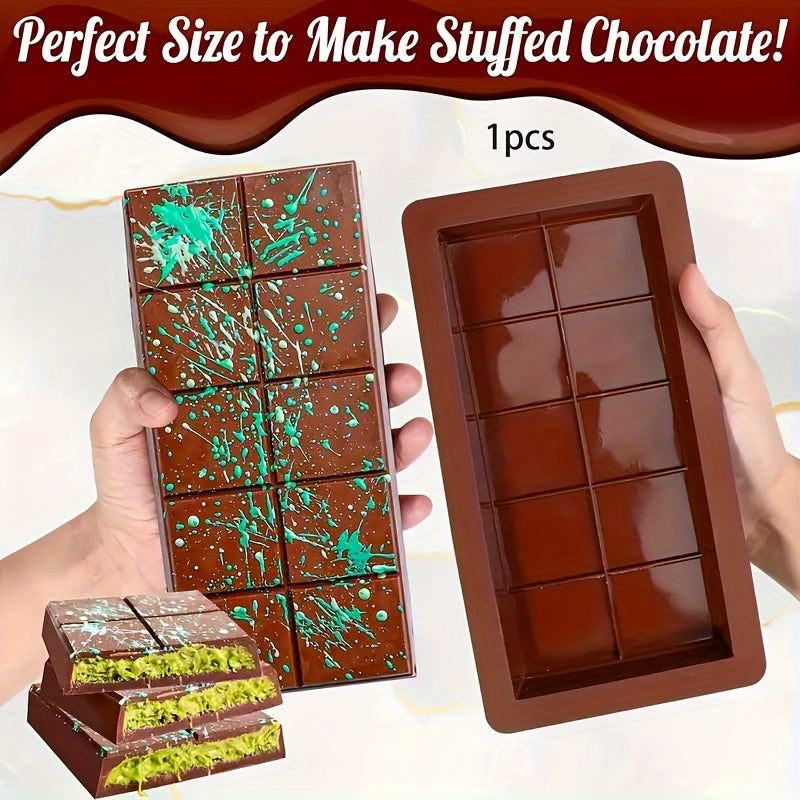 Silicone Chocolate Bar Mold Large Deep Stuffed Candy Bar Design Non-Stick Durable Baking Tool