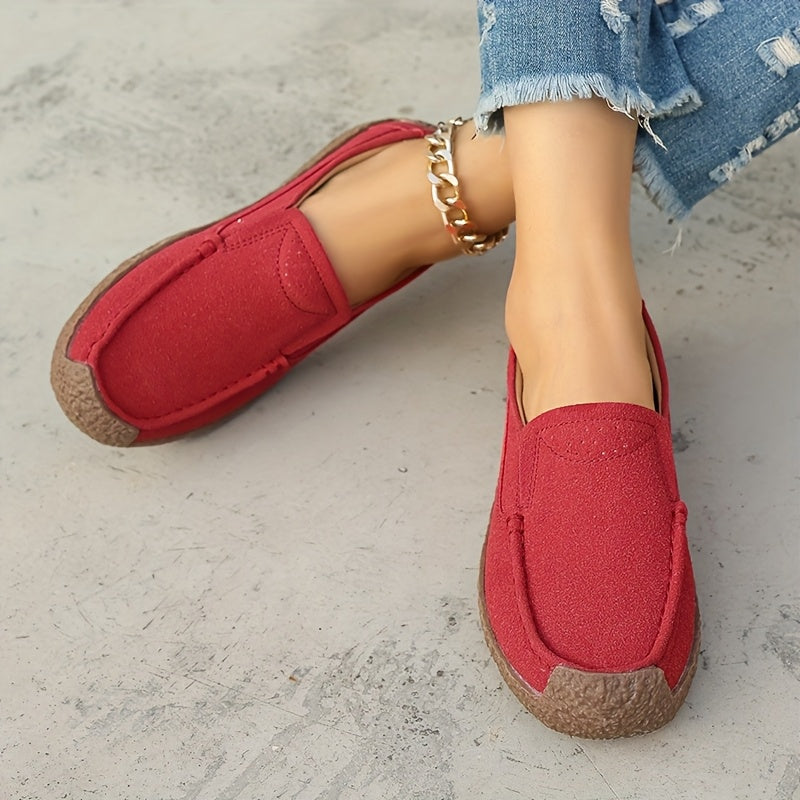 Women's Black Slip-On Loafers Casual Shoes with Non-Slip TPR Sole