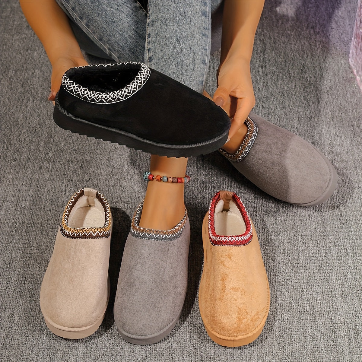 Women's Warm Slip-On Boots Soft Indoor Outdoor Shoes