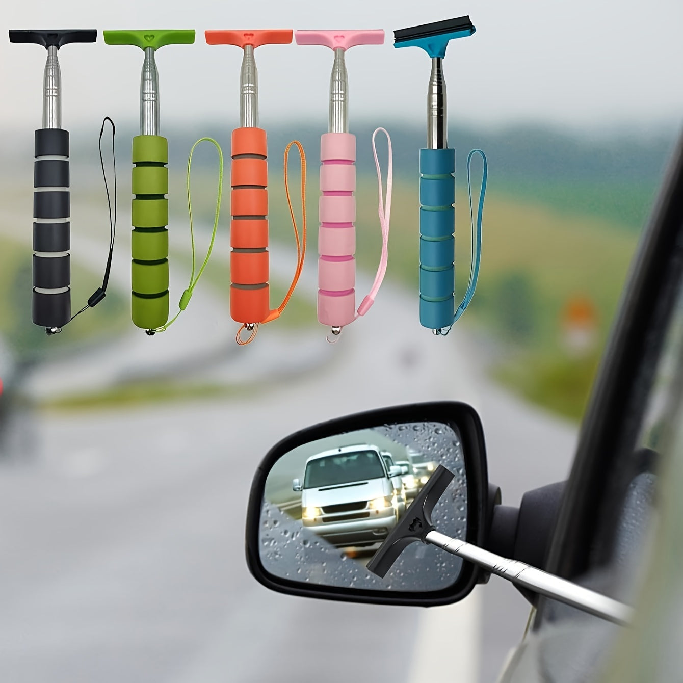 Limpiador de goma para espejo retrovisor de coche universal, herramienta retráctil para limpiar y raspar