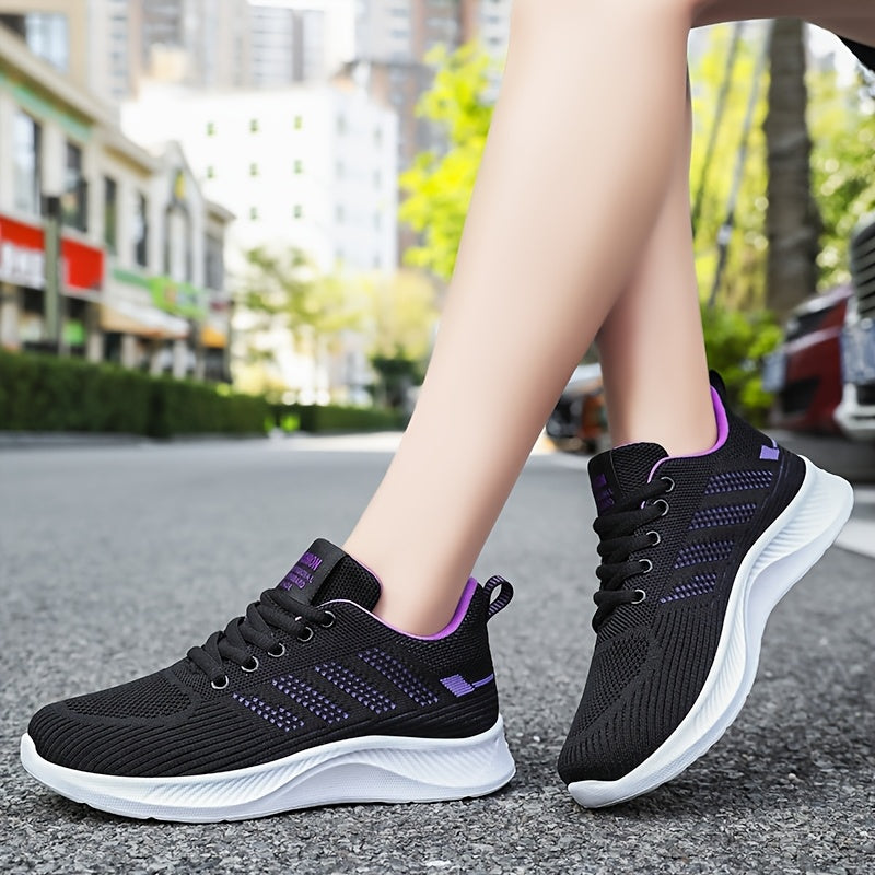 Women's Breathable Lightweight Sneakers Black Pink Fabric Low-Top Casual