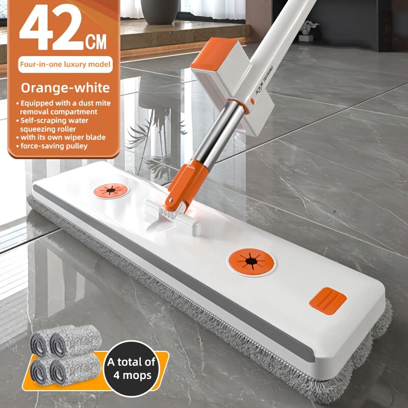 Stainless Steel Flat Mop Set with Long Handle for Multi-Surface Floor Cleaning