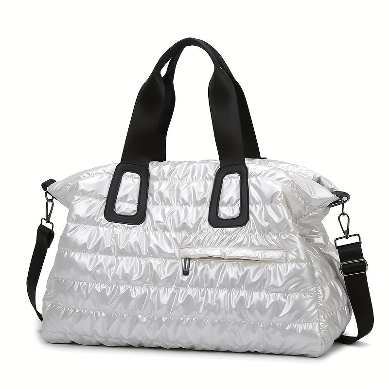 Down Quilted Travel Bags with Zipper, Lightweight Sports and Fitness Duffel Bags in Black White Blue