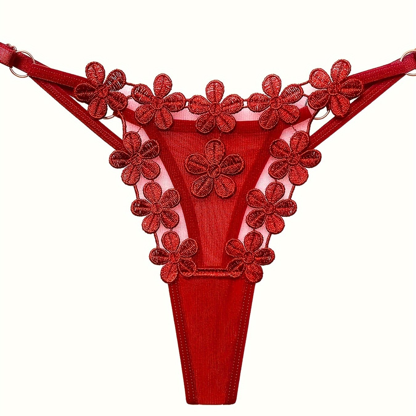 Gul naqshli shaffof tanga, ayollar uchun jozibali ichki kiyim.