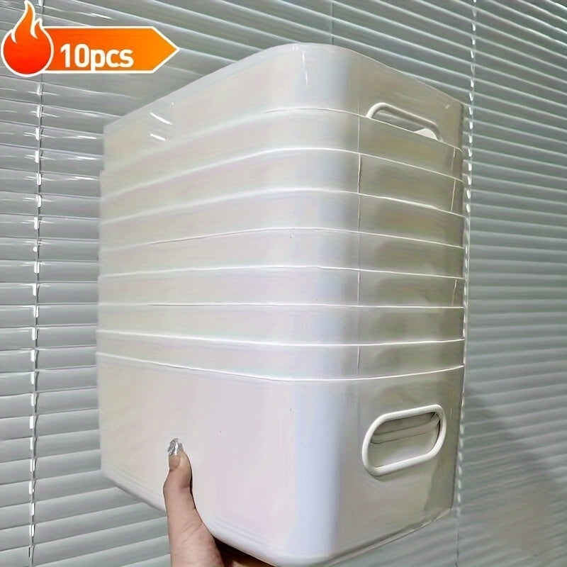 5 yoki 10 dona Oq Plastik Saqlash Qutilari to'plami, BPA-Free, Qatlamli va Mustahkam, To'rtburchak Shaklida, Muzlatgich, Oshxona, Hammom, Yotoqxona uchun Ideal; Ovqat saqlash uchun mos emas; Qo'lda yuvish kerak; Shishmaydigan, qopqog'li