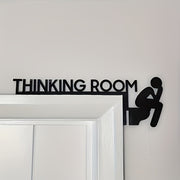 Black Wooden Bathroom Door Frame Decor with Toilet Sign and Window Hanging