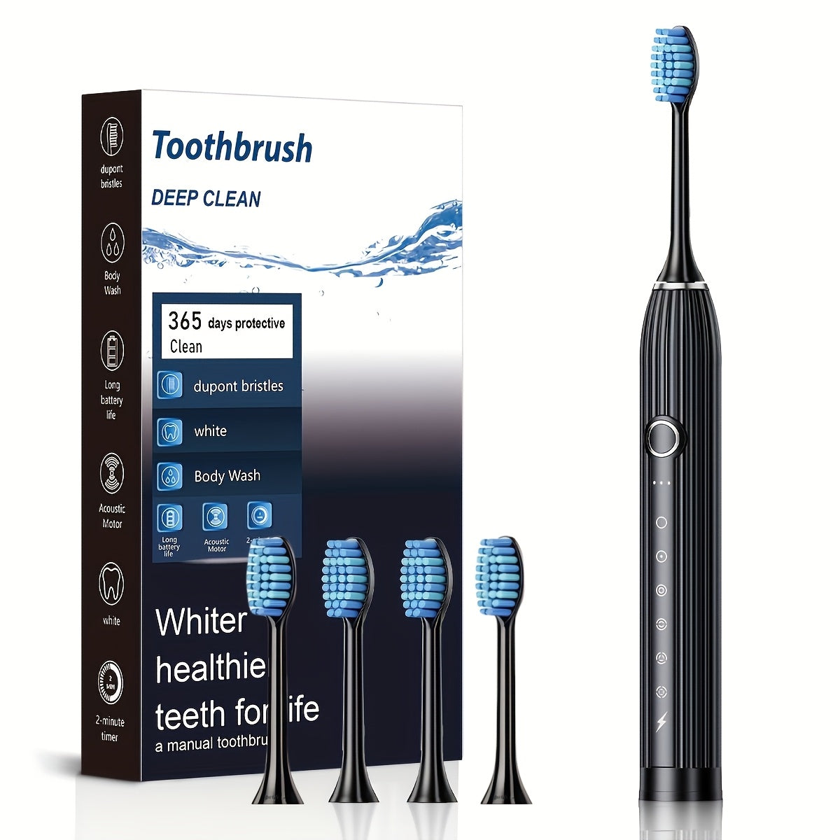 Электрическая ультразвуковая зубная щетка с ультрамягкой щетиной для глубокой очистки с 4 или 8 насадками