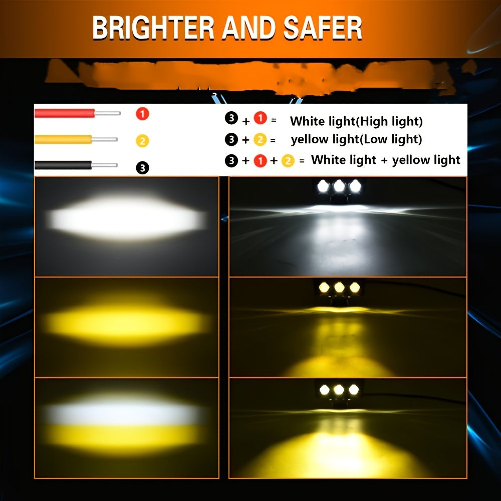 Universal Motorcycle LED Headlights Double Color Fog Lamps 12V 24V Black