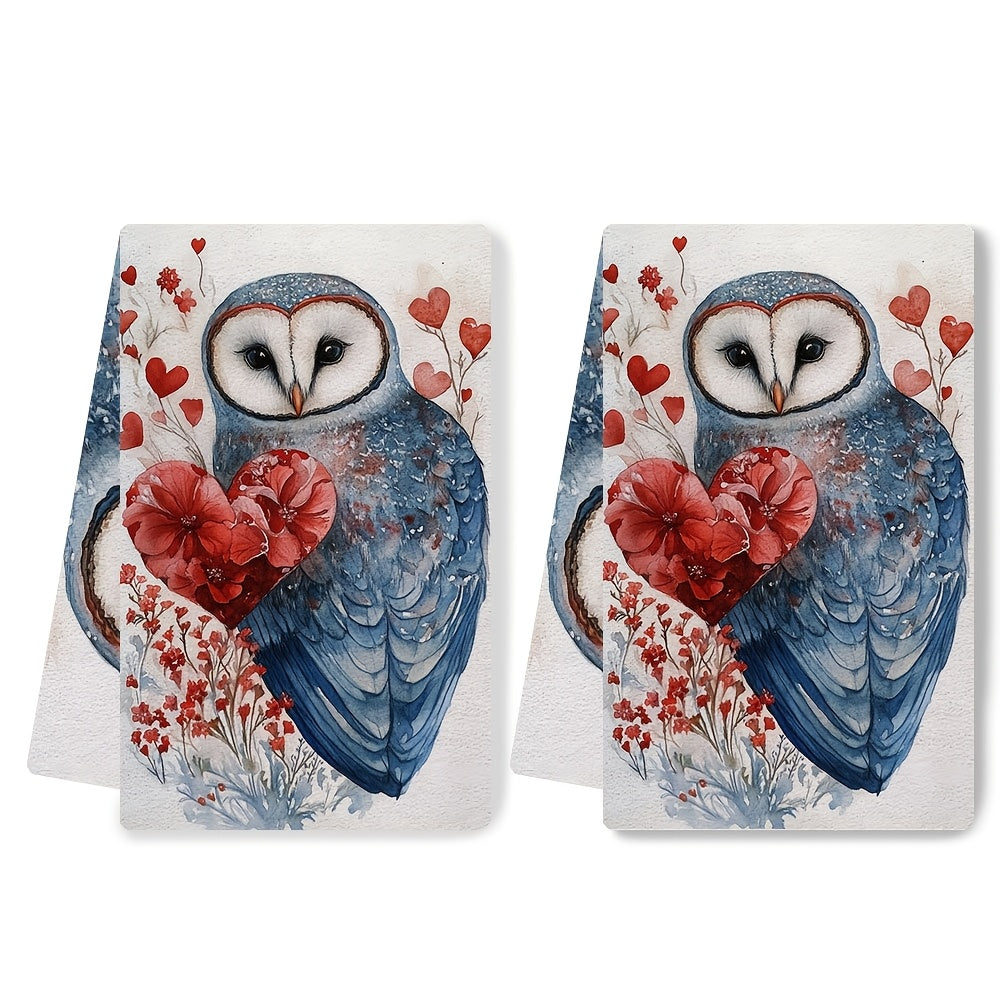 "Valentine's Owl Design" oshxona sochiqlari - 2 ta to'plam, juda yumshoq va yuqori singdiruvchi, mashinada yuvish mumkin bo'lgan idish qo'l sochiqlari, 40.64x60.96 sm - bayram bezaklari va oshxonada har kuni foydalanish uchun ideal.