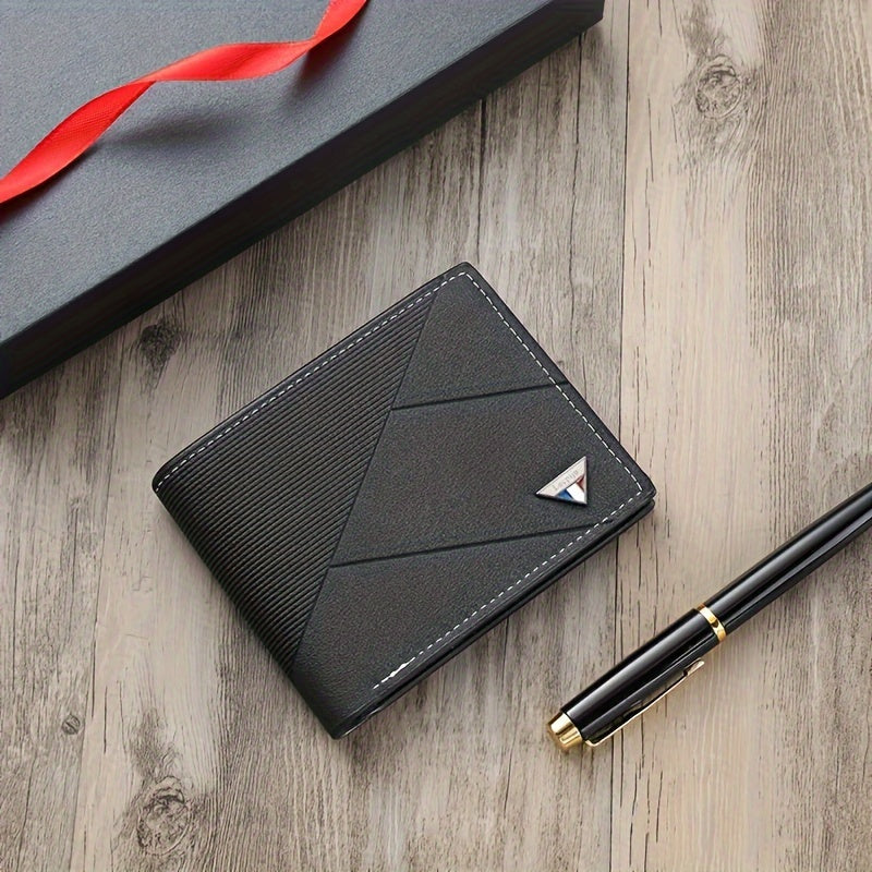 Men's Faux Leather Wallet Business Card Holder Black Large Capacity Portable Gift