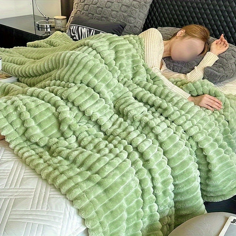Faux Mink Plush Blanket Soft Cozy Warm for Bedroom Dorm Hotel Stylish Striped