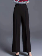 Plus Size High Waist Straight Leg Pants Casual Solid Polyester Knit With Pockets