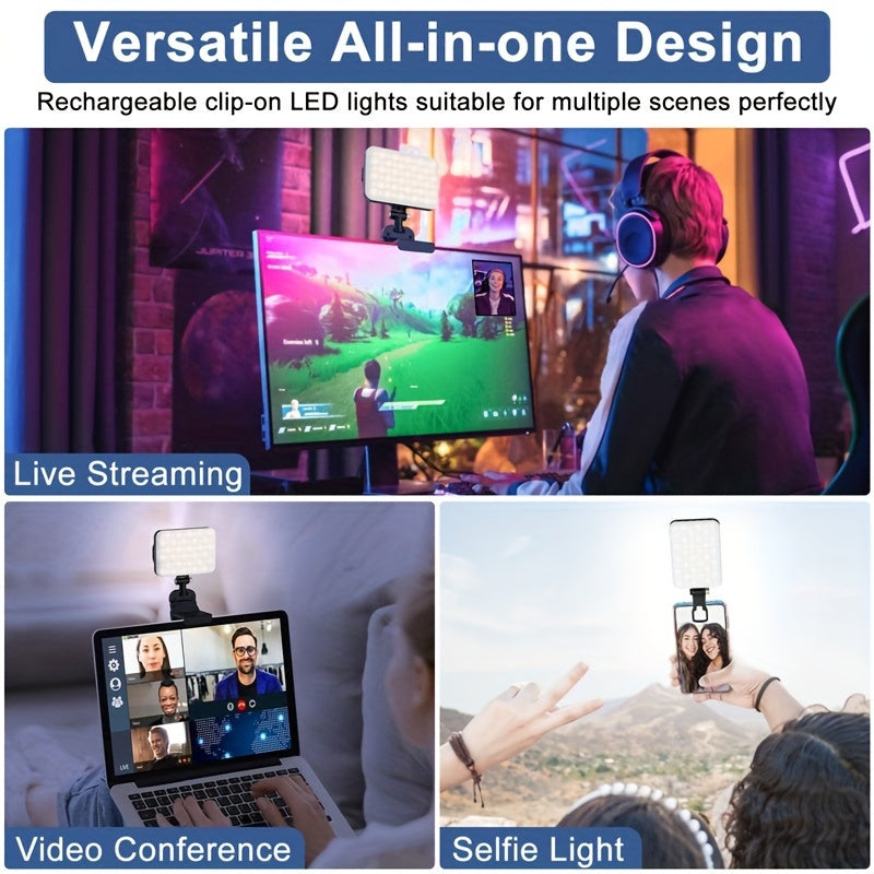 Portable LED Selfie Ring Light with 60 LEDs, Rechargeable 2200mAh Battery, 3 Light Modes for Phone and Camera Use