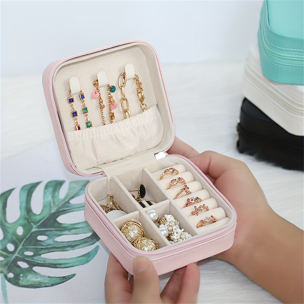 Jewelry Storage Box for Earrings Rings and Necklaces Compact Organizer