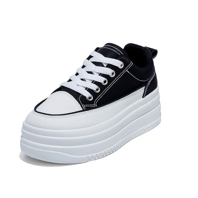 Women's Casual White PU Low-Top Sneakers with Breathable Fabric