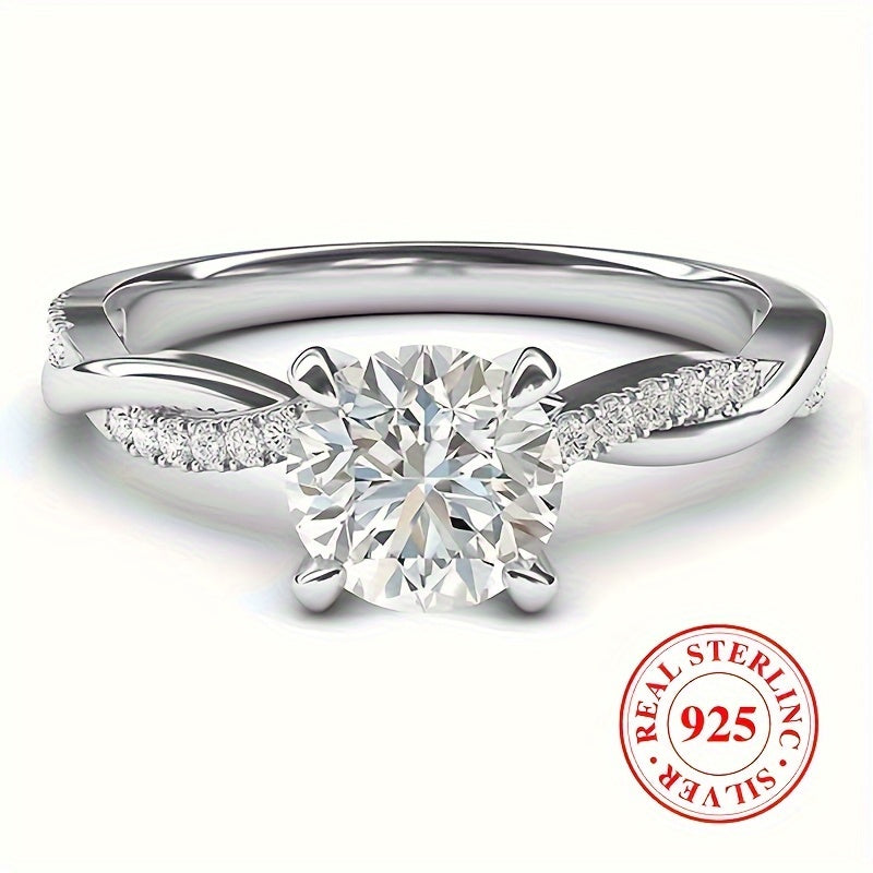 Sterling Silver Promise Ring with Zirconia Stones for Engagement and Wedding