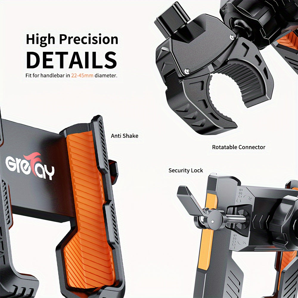 Bike Phone Mount for Handlebars 22-45mm 360° Rotation Compatible with 11.43-17.78cm Smartphones