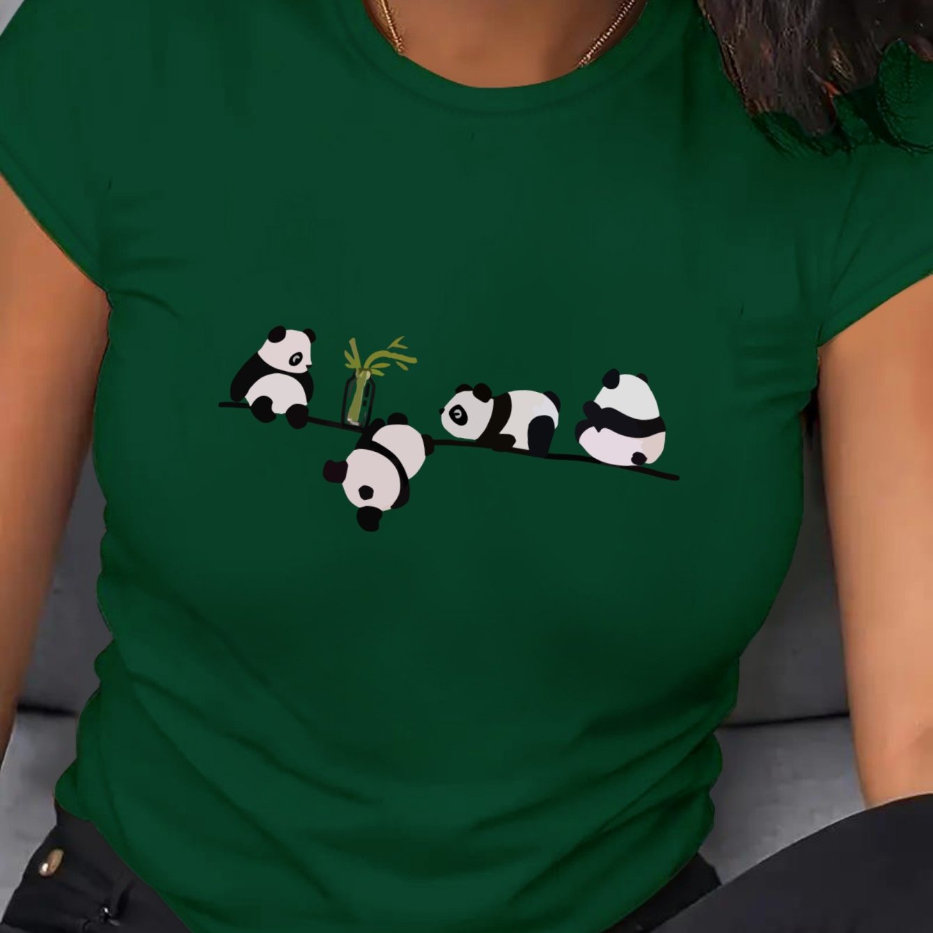 Camiseta casual de poliéster para mujer talla grande con estampado de panda para todas las estaciones