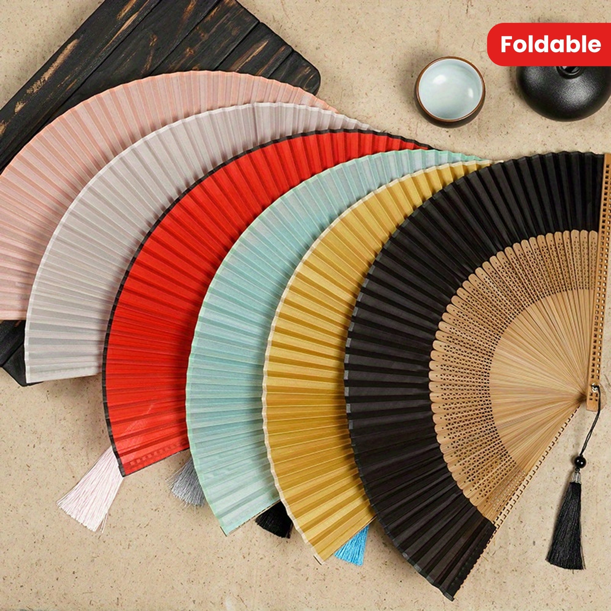 Foldable Handheld Fan with Tassel for Outdoor Travel Dancing and Photo Props