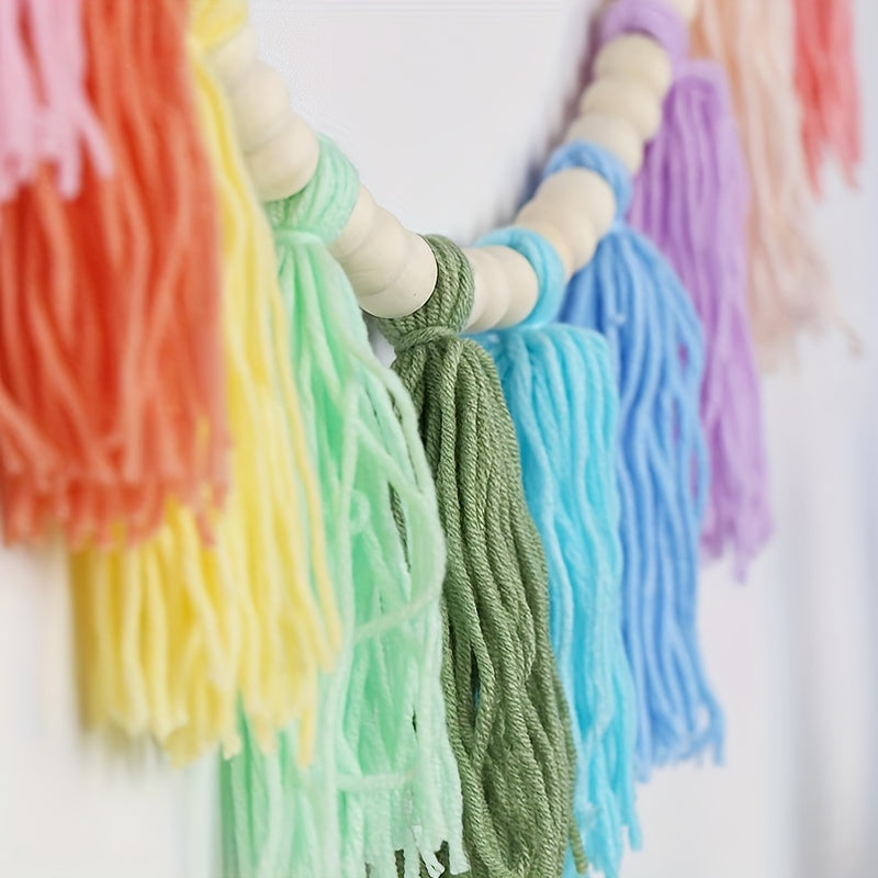 Colorful Cotton Tassel Garland Banner for Birthday Party Decor Christmas Wall Hanging