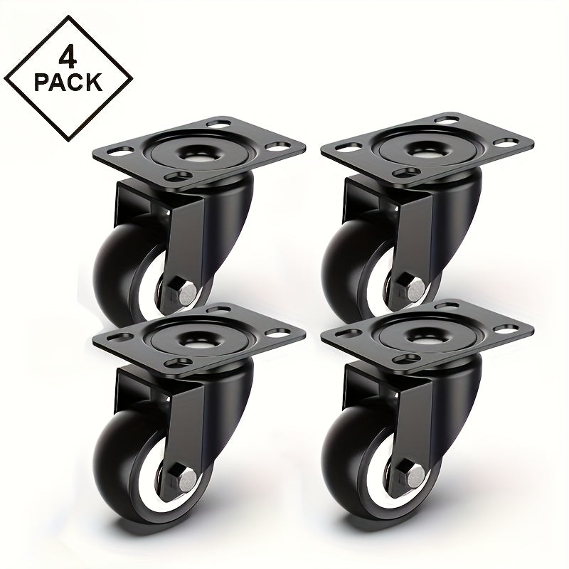 Set of 4 Heavy Duty Black Metal Caster Wheels 3.81 cm with Optional Brake for Furniture and Equipment