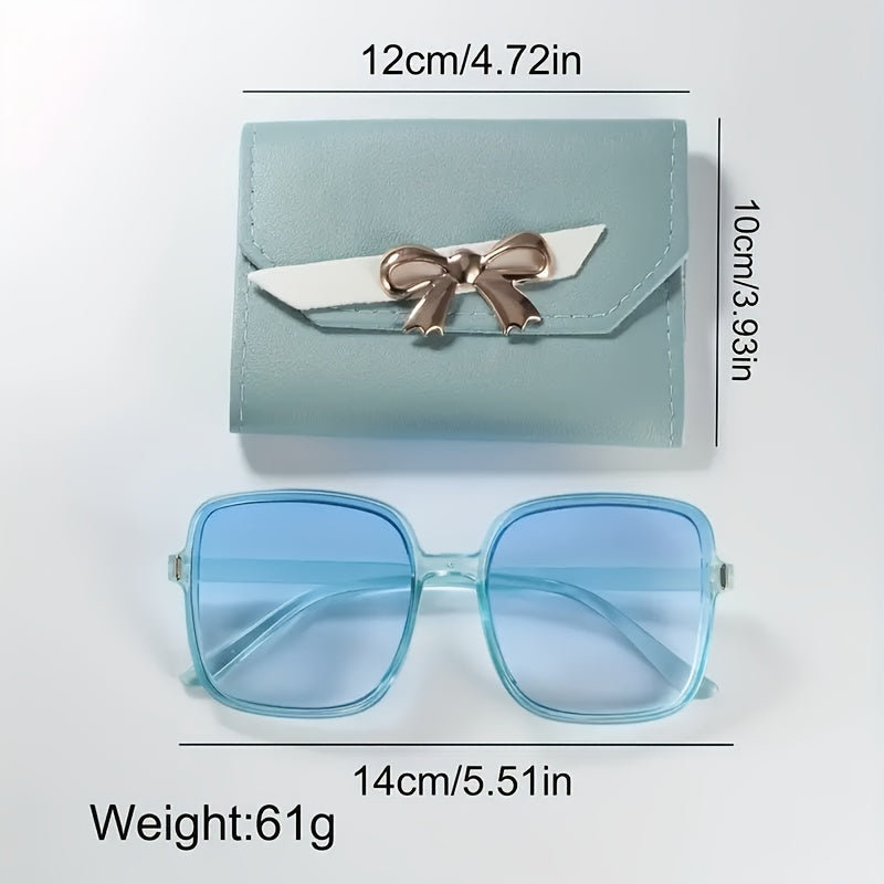 Women's Quartz Watch and Fashion Glasses Set with Bow Wallet