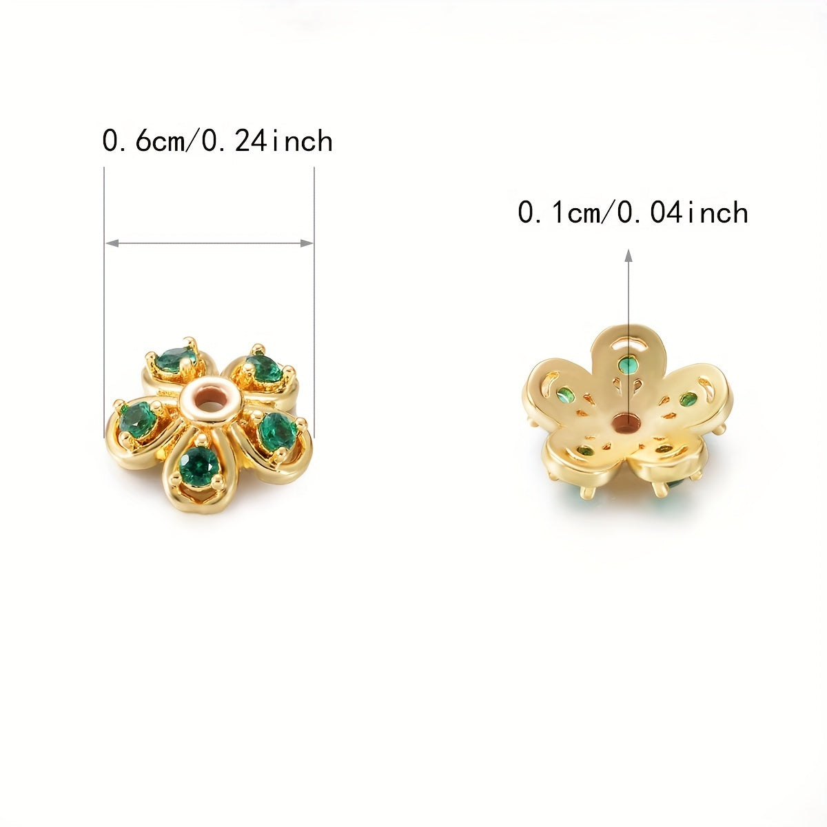 Brass Flower Bead Caps Set of 20 with Synthetic Cubic Zircons 6mm 8mm 10mm