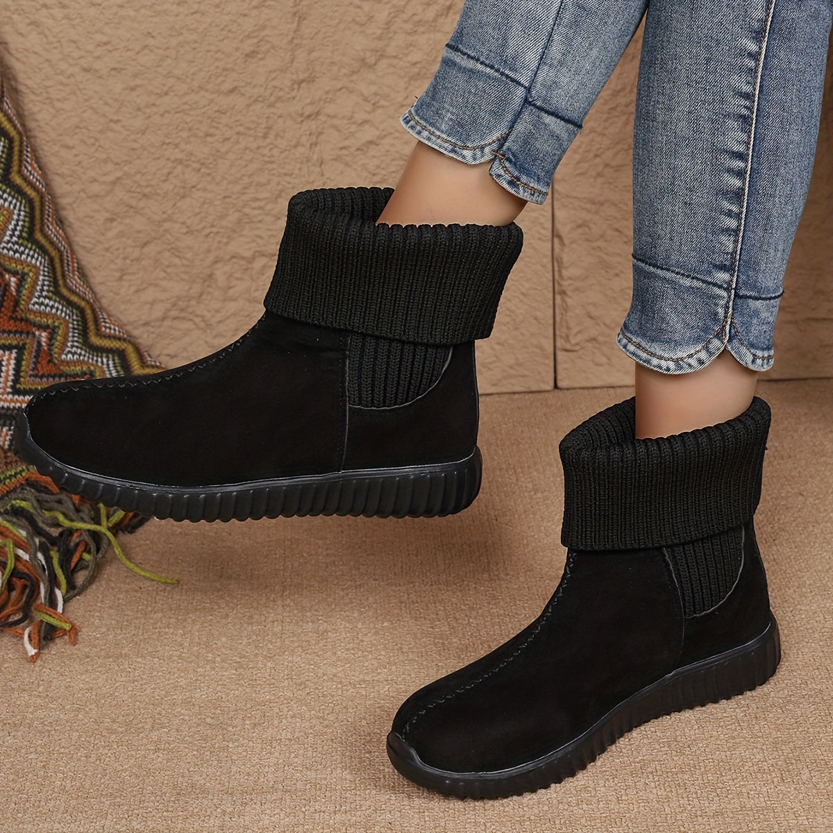 Women's Solid Color Short Ankle Boots Slip On Comfortable Shoes