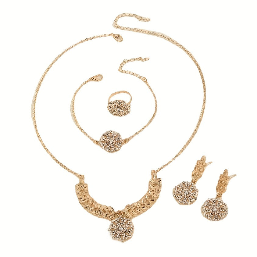 Bohemiya gul bezaklar to'plami, rhinestone bilan Yevropa xudosi ayollar uchun quloq taqish, bilaguzuk, uzuk