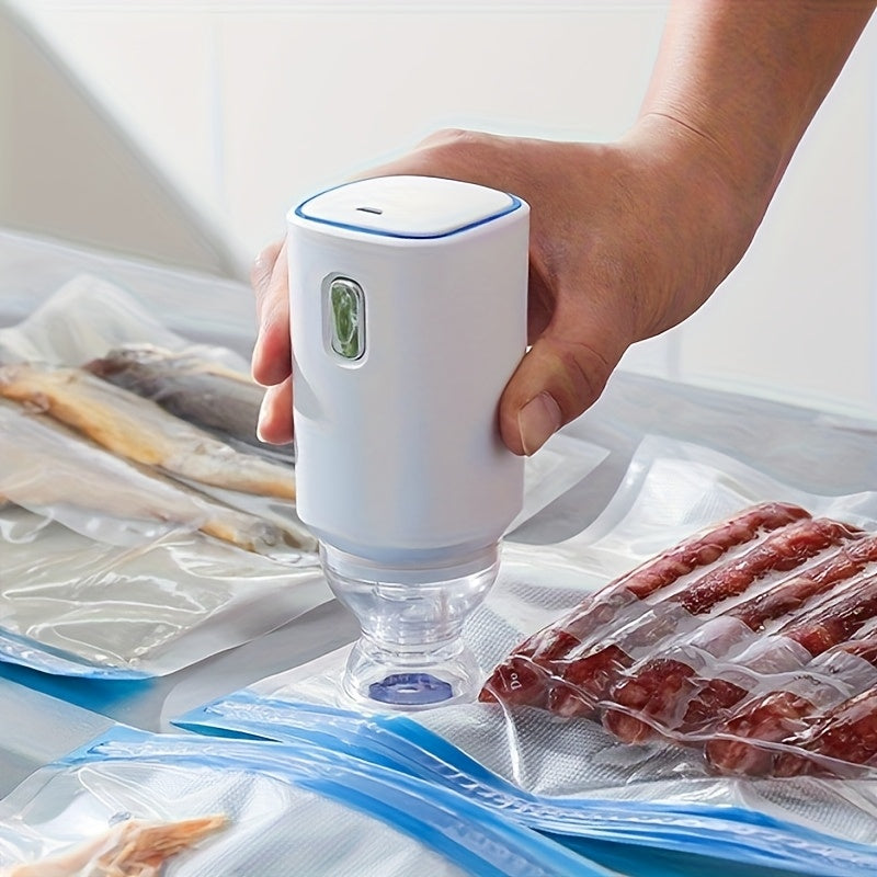 Один электрический вакуумный насос для пакетов для хранения продуктов, перезаряжаемый через USB с мощным отсасыванием воздуха, доступны два размера