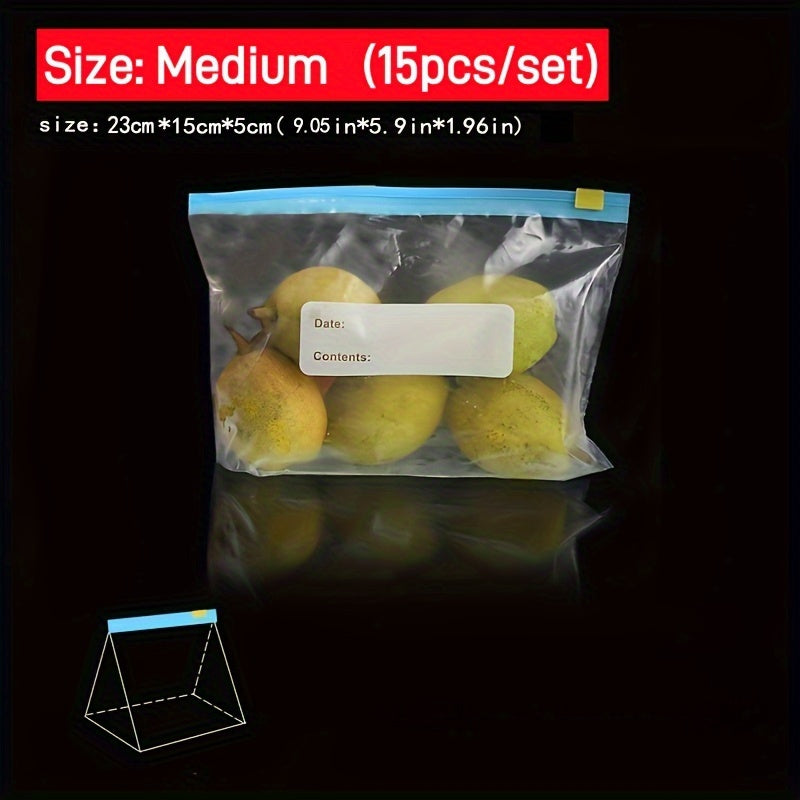 Мешки для хранения в малом (20 шт.), среднем (15 шт.) и большом (10 шт.) размерах. Застежки-молнии и для сохранения свежести для хранения продуктов, включая фрукты, зерно, овощи и мясо. Идеально подходят для кухни.