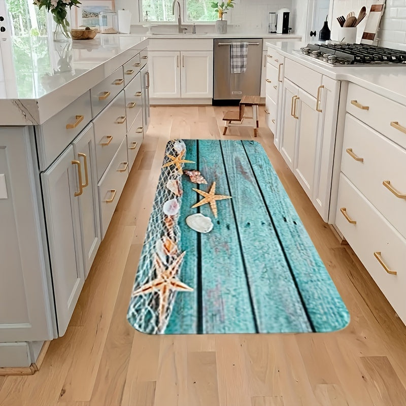Alfombra antideslizante impermeable con estampado de estrella de mar 39.88x149.86cm para cocina, baño y sala de estar