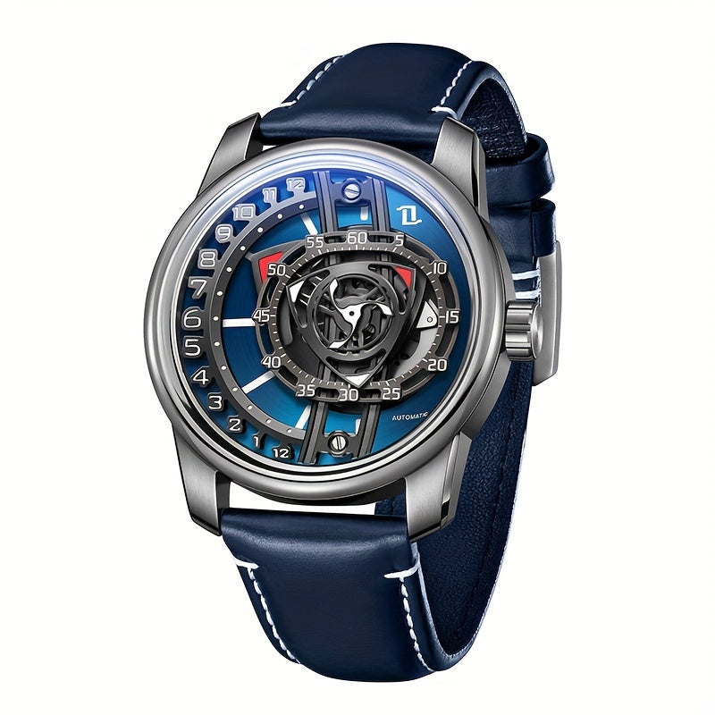 Men's Automatic Mechanical Watch Stainless Steel Hollow Waterproof 50m Leather Rotor