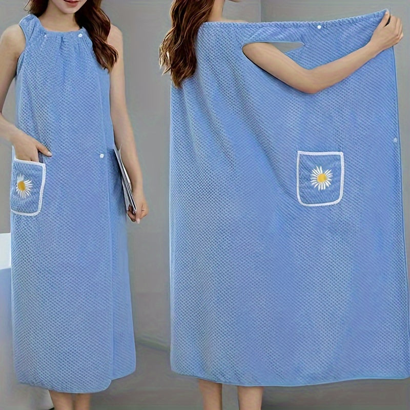 Long Soft Bath Towel for Women with Daisy Pattern Absorbent and Comfortable