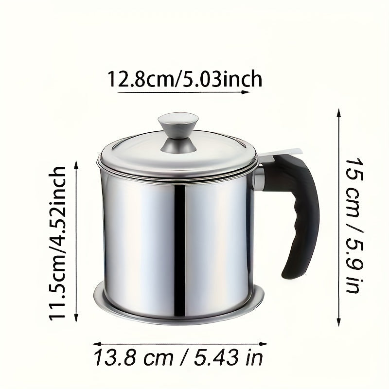 Stainless Steel Oil Filter Jug with Strainer 60oz Kitchen Storage Tank
