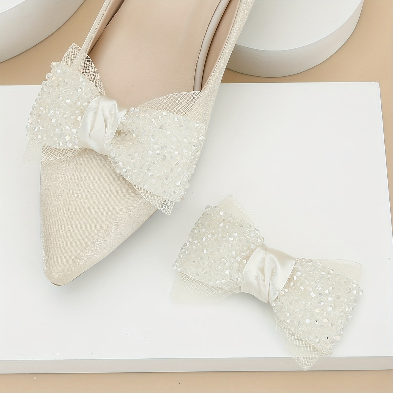 Black Bow Shoe Clips Pack Beaded Nylon Elastic Formal Accessories