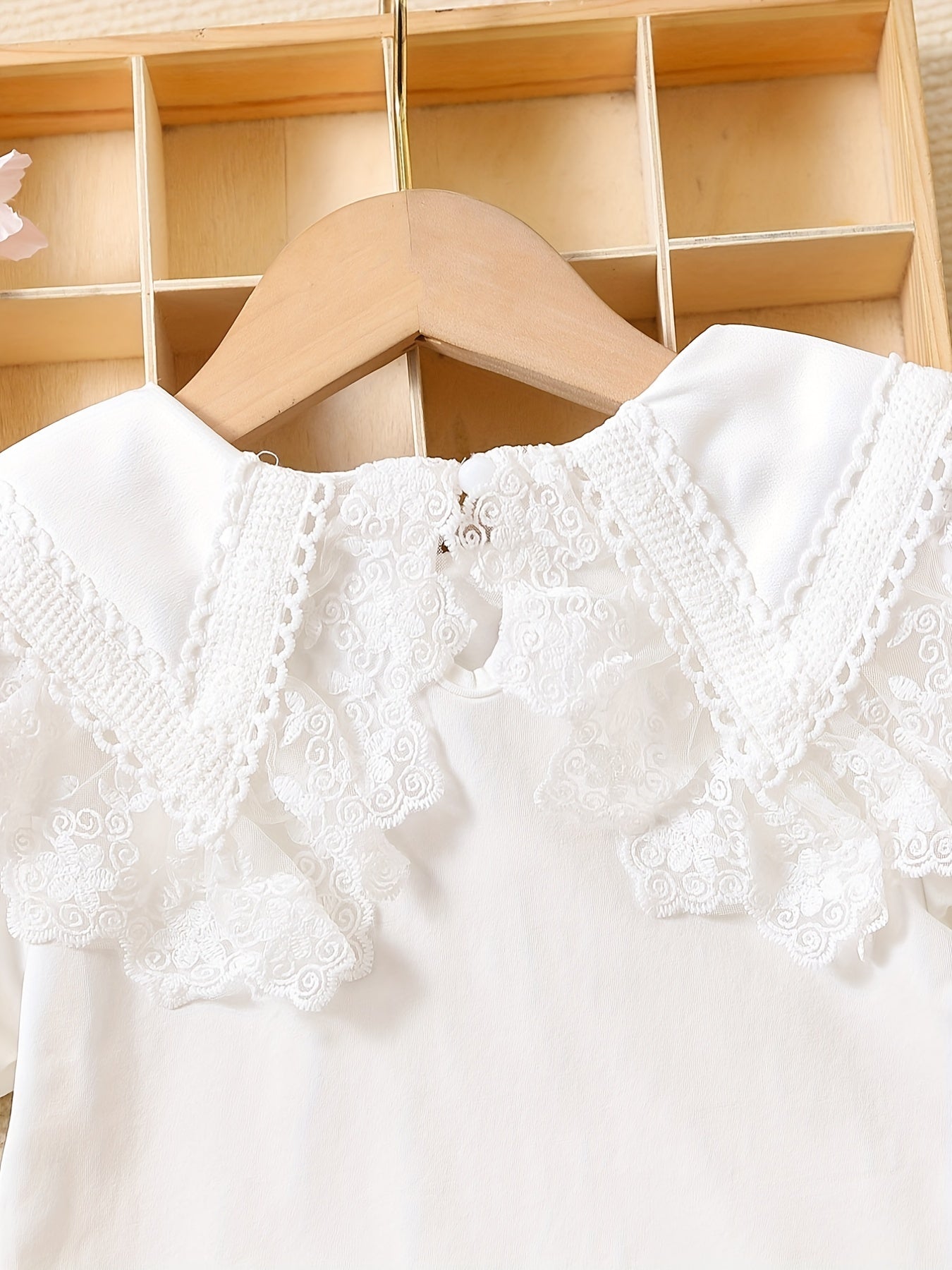 Girls' Cotton Knit Top with Lace Collar for Summer Breathable and Machine Washable