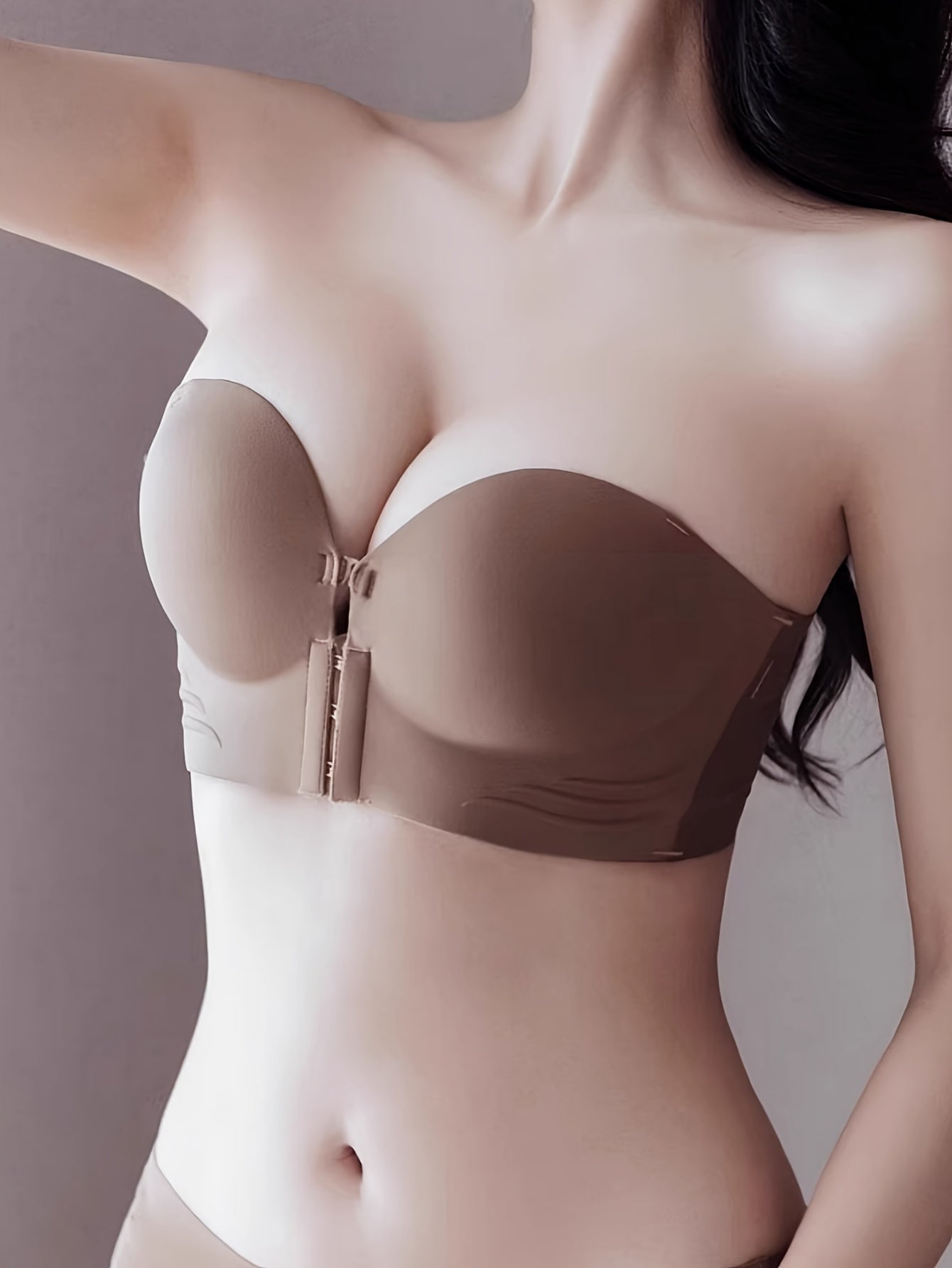 Women’s Strapless Push-Up Bra with Anti-Slip Design and Front Closure
