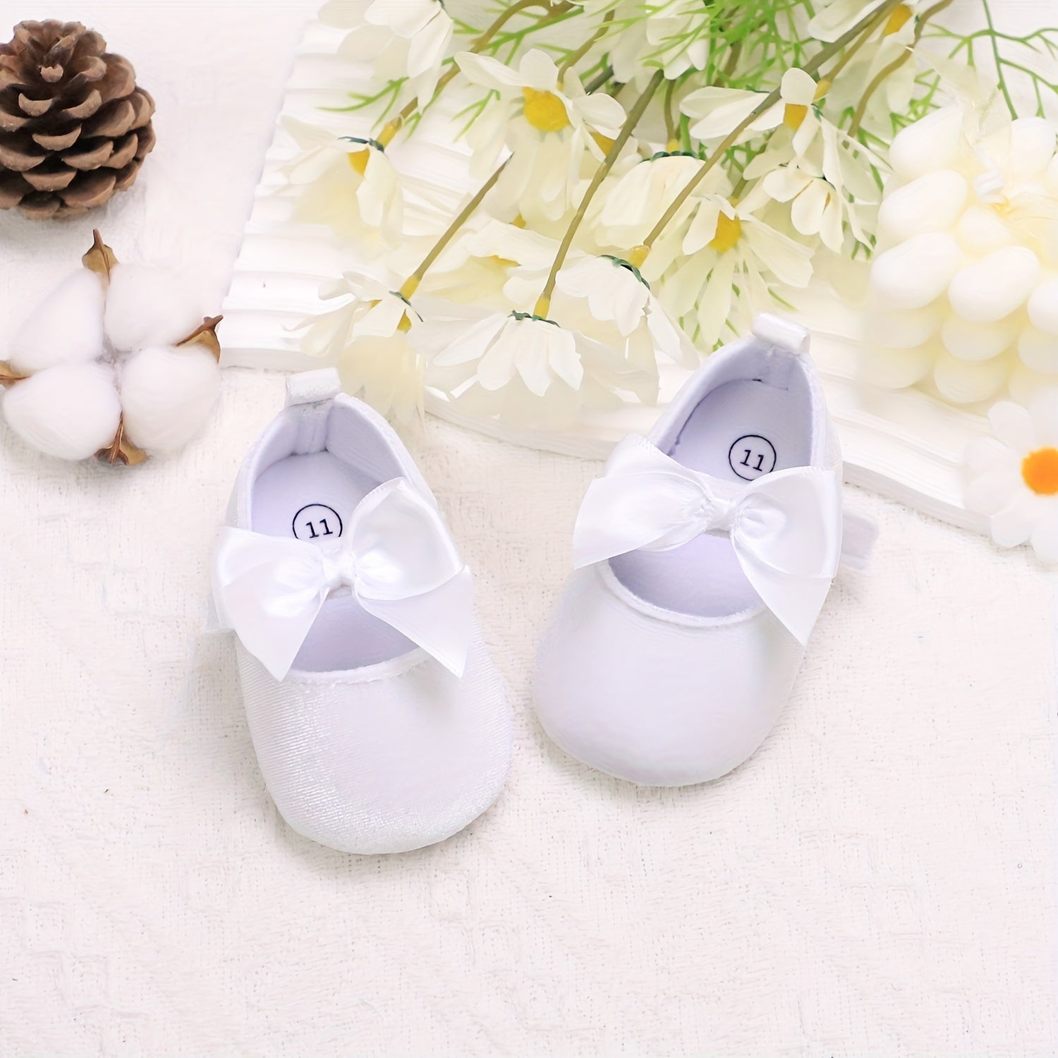 Baby Girl Walking Shoes Non-Slip Mary Jane Bowknot Fabric Comfortable Flexible Sole Pink Gray White