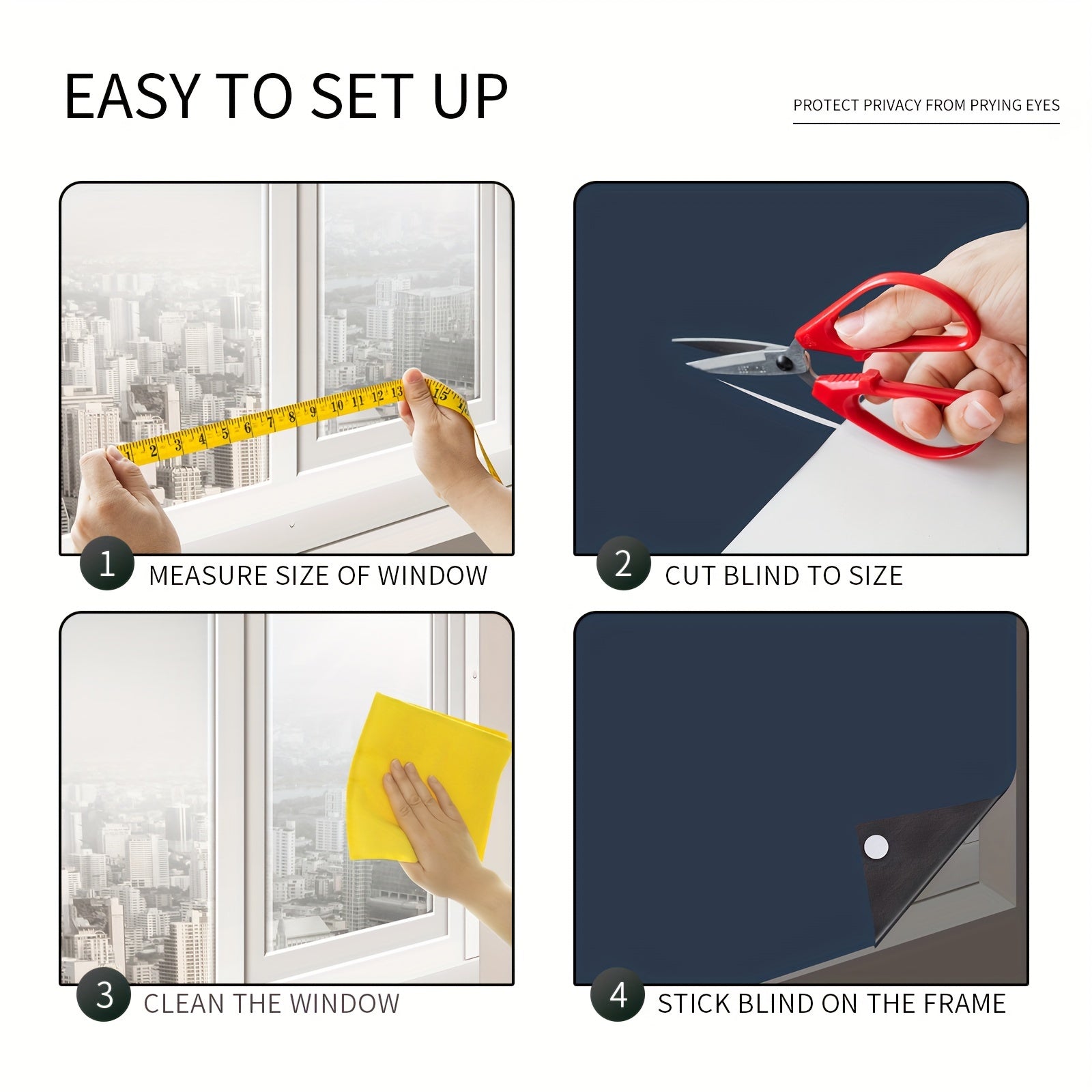 Blackout Curtains Self-Adhesive Black Window Shades for Bedroom Living Room Blackout Drapes