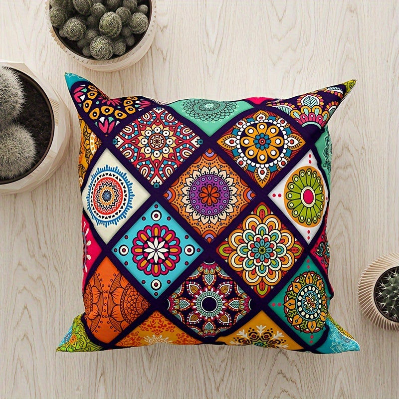 Bohemian Style Zippered Throw Pillow Cover 45.72x45.72 cm Knit Polyester Washable