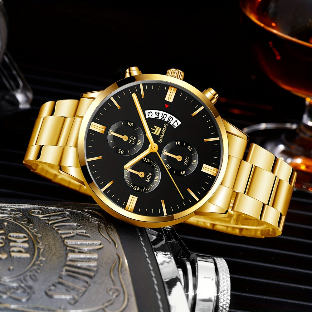 Men's Quartz Watch Stainless Steel Band Elegant Timepiece for Gift