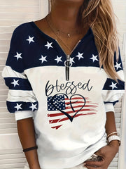 Plus Size Women's Casual Zip Sweatshirt With Star Heart Print