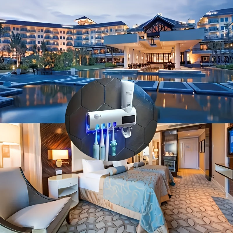 UV Sterilizer Toothbrush Holder Wall Mount with 4 Slots and Toothpaste Dispenser