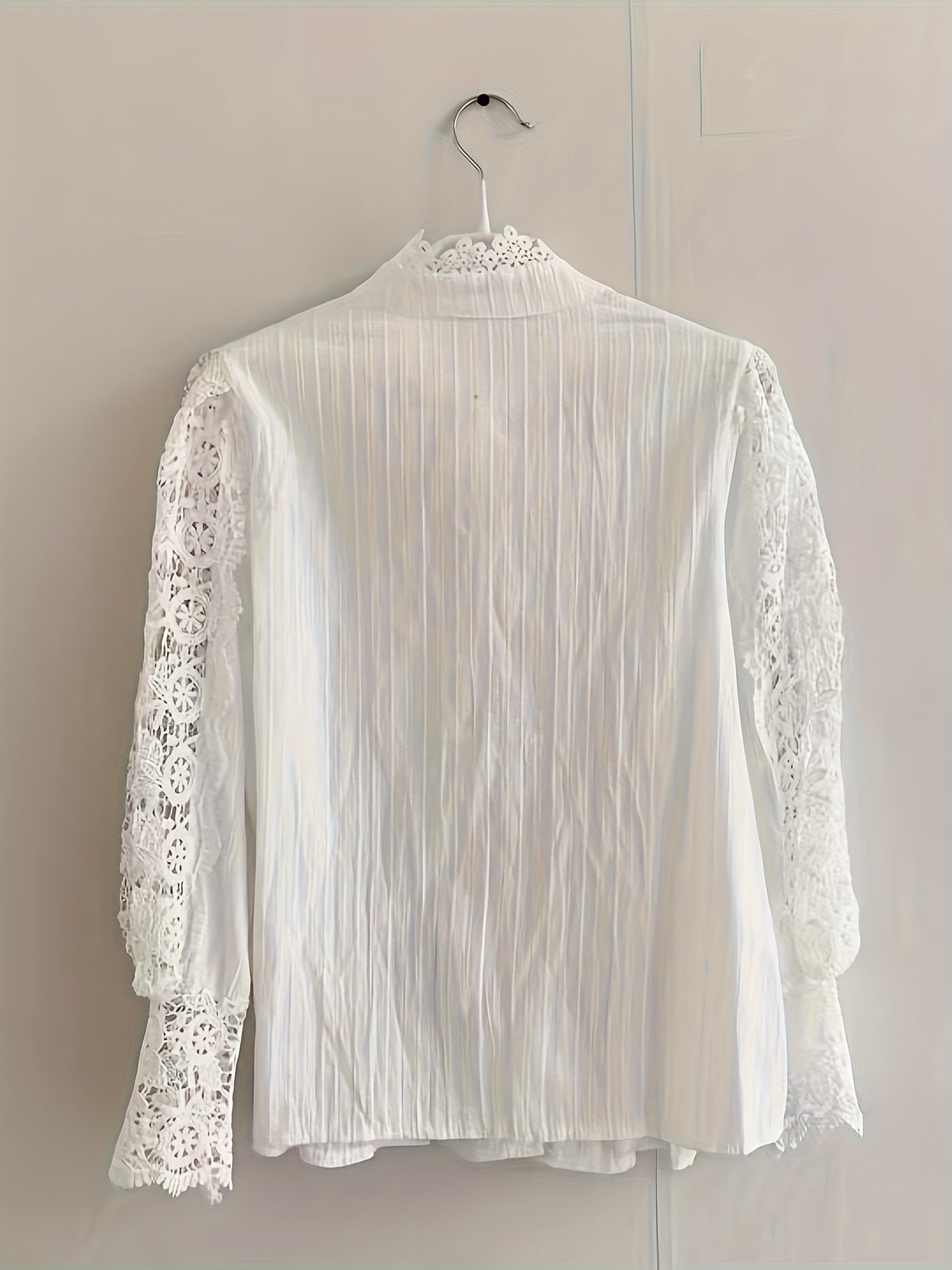 Women's Cotton Long Sleeve Shirt with Hollow Flower Panel and Stand Collar