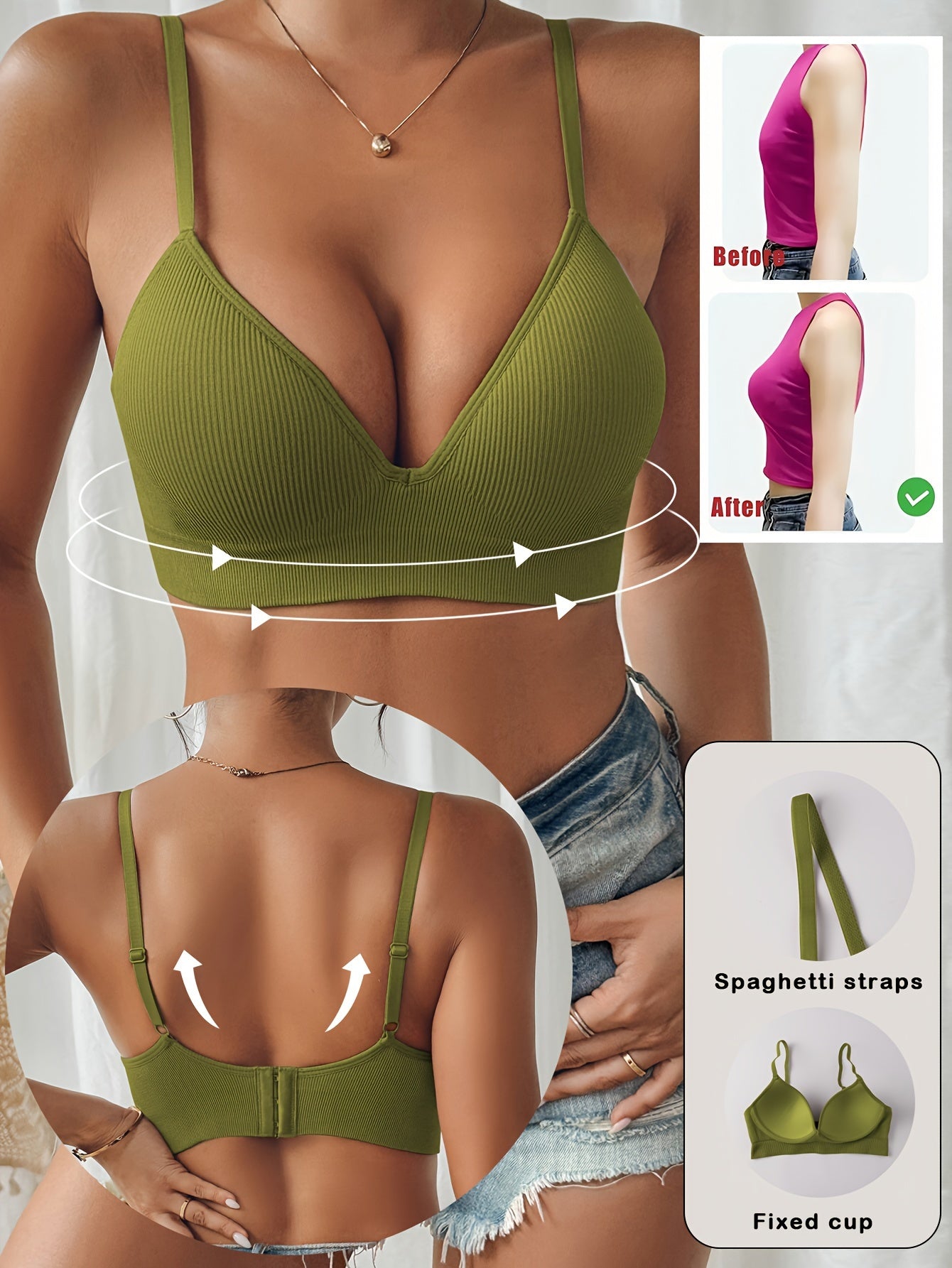 Pink Push-Up Bra with Ribbed Texture Adjustable Straps Fixed Pad No Underwire Vintage Style Nylon Elastane