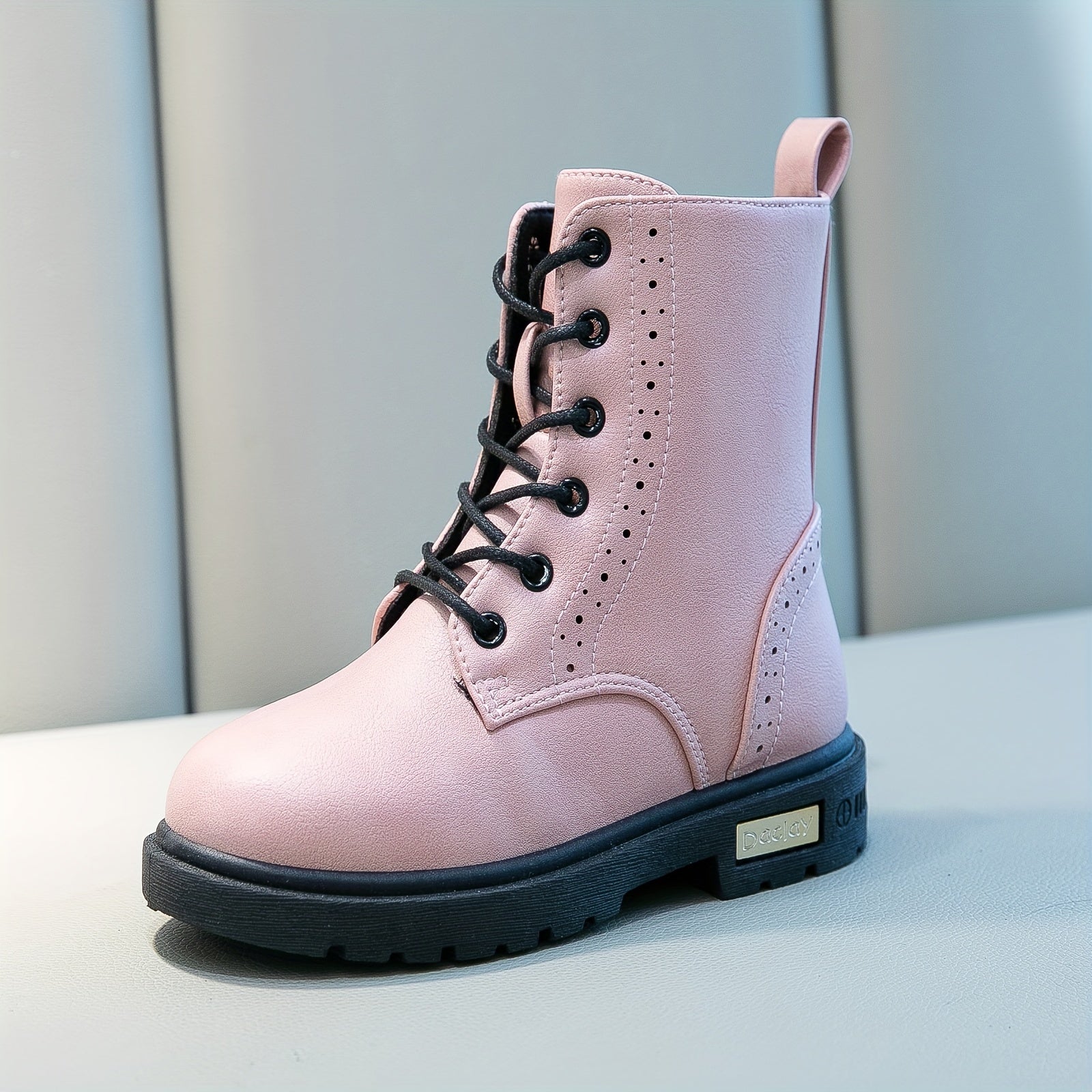 Kids' Mid-Calf Vintage-Style Boots for Boys and Girls Durable Lace-Up Outdoor Casual Pink Black