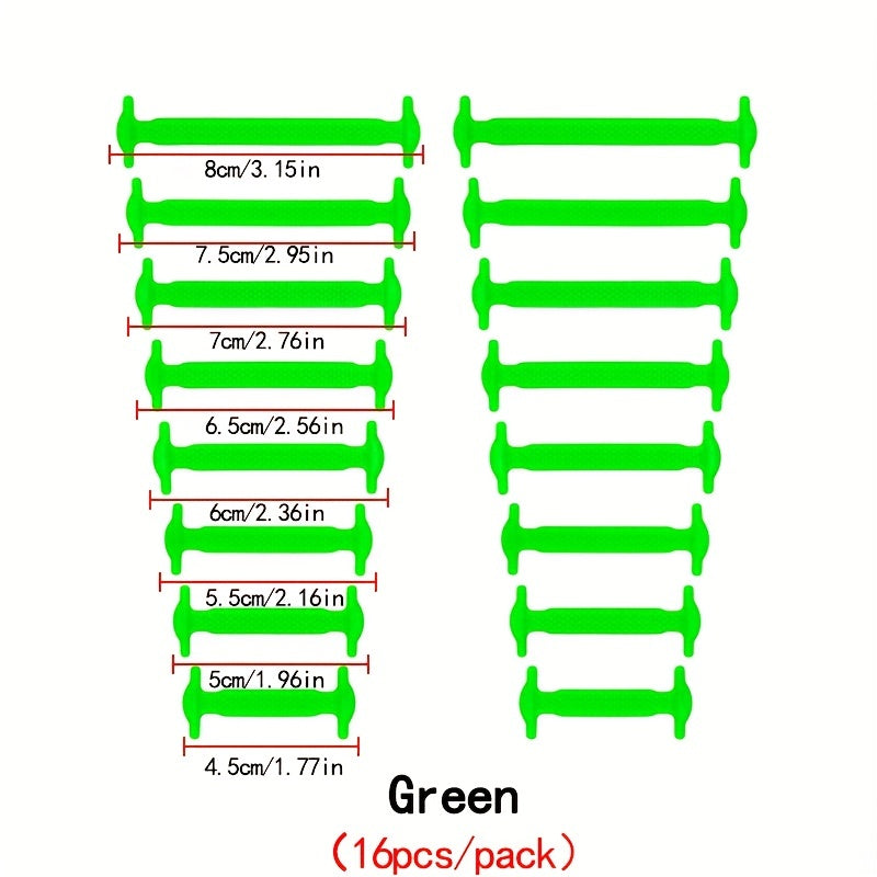 16PCS Elastic Silicone No-Tie Shoelaces with Clips for Sneakers and Athletic Shoes