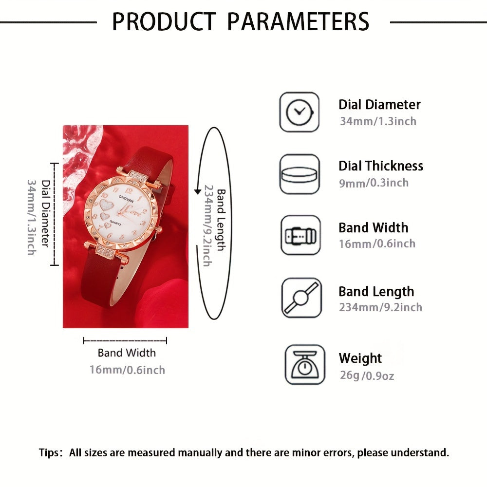 Women's Watch Set with Heart Design and Rhinestone Accents, Includes Matching Jewelry