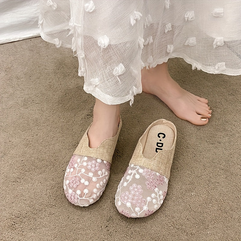 Women's Slip-On Sandals Linen Mesh Flat Casual Summer Round Toe